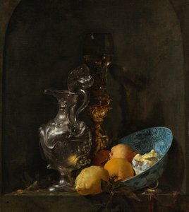 Csendélet egy ezüst kancsóval és egy porcelán tállal alkotó: Willem Kalf