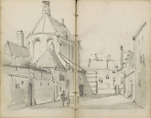 Falusi utca templommal és alakokkal alkotó: Willem Koekkoek