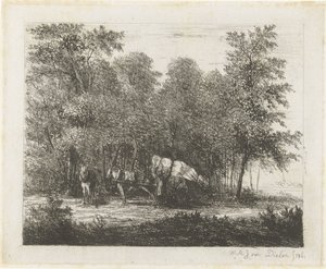 Tájkép egy férfival egy teljesen megrakott szekérrel és egy befogott lóval alkotó: Willem Matthias Jan van Dielen