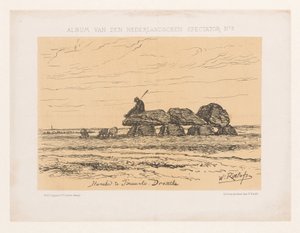 Hunebed a drenthei Tynaarlóban Hunebed Tinaarlóban. Drenthe (cím az objektumon) Album van den Nederlandschen spectator No 3 (sorozat címe) alkotó: Willem Roelofs (I)