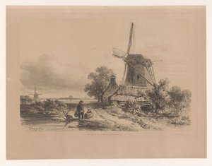 Szélmalom két alakos tájban alkotó: Willem Roelofs (I)