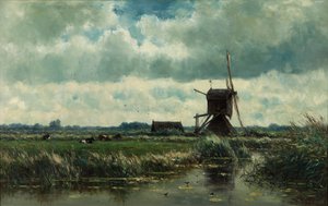 Polder táj szélmalommal Abcoude közelében
