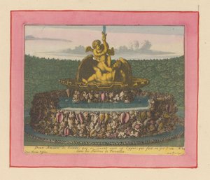 Brunnen mit zwei Putti, die mit einem Schwan spielen