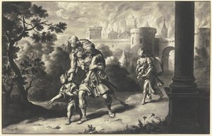 Aeneas kimenti Anchisest az égő Trójából alkotó: Willem Van Mieris