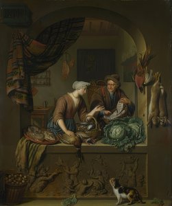 Nő és halkereskedő a konyhában. 1713 alkotó: Willem Van Mieris