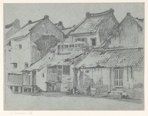 Hátsó homlokzatok házak egy folyó Batavia alkotó: Willem Arnoldus Witsen