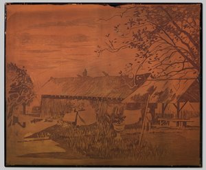 Gambar, hosszú melléképület, szárító ruhanemű az előtérben alkotó: Willem Arnoldus Witsen