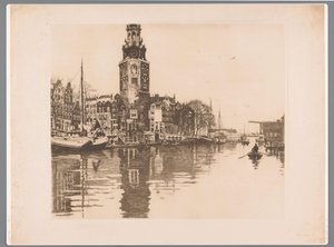 Kilátás a Montelbaanstorenre Amszterdamban Old Schans Montelbaanstorennel és evezős csónakkal (eredeti cím) alkotó: Willem Arnoldus Witsen