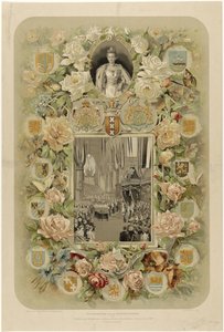 Wilhelmina királynő ünnepélyes megkoronázásának emlékére Amszterdamban a Nieuwe Kerkben – 1898. szeptember 6. (cím a tárgyon) alkotó: Willem Zwart