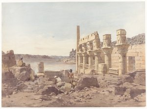 Kilátás az Asszuán melletti Philae templomromjaira