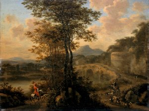 Olasz folyami táj kőhíddal, 1650