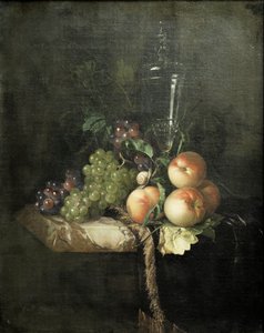 Szőlő, barack és nagy pohár alkotó: Willem van Aelst