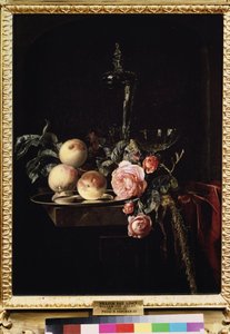 "Rózsa és őszibarack csendélete" (Rózsa és őszibarack) Willem van Aelst festménye (1625-1683 körül) 1659 Puskin Múzeum, Moszkva alkotó: Willem van Aelst