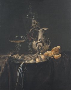 Csendélet. Reggeli darab ezüst kannával alkotó: Willem van Aelst