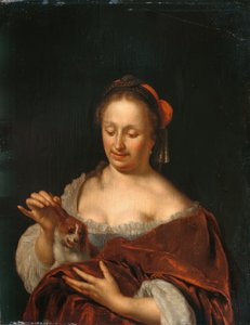 Ülő hölgy kis kutyát tartva (olaj a panelen) alkotó: Willem Van Mieris