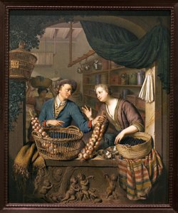 Hagymaárus. Willem van Mieris (1662-1747) festménye, olaj, fa