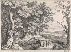 Táj Ábrahámmal és Izsákkal Olasz tájak (sorozat címe) alkotó: Willem van Nieulandt (II)