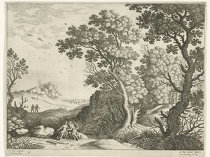 Táj Dianával és egy nimfával Olasz tájak (sorozat címe) alkotó: Willem van Nieulandt (II)