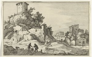Egy torony romja Római romok és tengerparti tájak (1. sorozat) (sorozat címe) alkotó: Willem van Nieulandt (II)