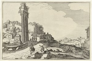 Castor és Pollux temploma Római romok és tengerparti tájak (1. sorozat) (sorozat címe) alkotó: Willem van Nieulandt (II)