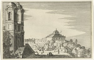 Trinità dei Monti Rómában Romeinse ruïnes en kustlandschappen (1. sorozat) (sorozat címe) alkotó: Willem van Nieulandt (II)