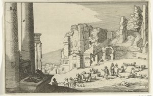 Szarvasmarha római romok között Római romok és tengerparti tájak (1. sorozat) (sorozat címe) alkotó: Willem van Nieulandt (II)