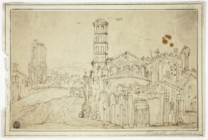 Nézet Rómában: Torre della Melisa, az ókeresztény templom romjai alkotó: Willem van Nieuwlandt II
