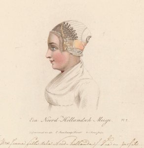 Egy észak-hollandiai lány fejdísze, 1816 Egy észak-holland lány / Une Jeune fille de la Nord-hollande / Vue en profil (cím a tárgyon)