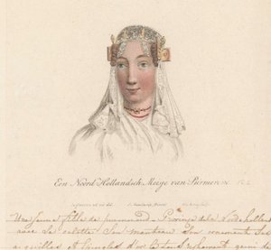 Purmerendi leány fejdísze, 1816 A North Holland Girl from Purmerend / Une Jeune fille de purmerend - Province dela Nord-hollande avec sa calotte son manteau son ornament ses aiguilles et epingles d