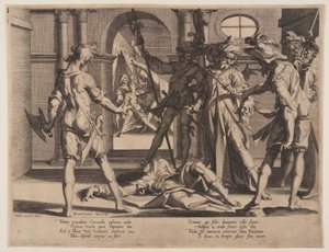 Papinianus római bíró lefejezése, 5. tábla Az igazságosság trónjai (Thronus Iustitiae) című kötetből. alkotó: Willem van Swanenburgh
