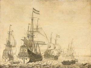 Tengeri táj a holland hadiemberekkel, köztük a Drenthe-vel és Frederick-Henry herceggel alkotó: Willem van de Velde (I)