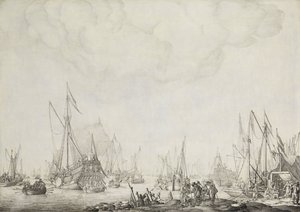 A királyi és állami jachtok, valószínűleg II. Károly angliai érkezése Moerdijkbe, 1660 alkotó: Willem van de Velde (I)