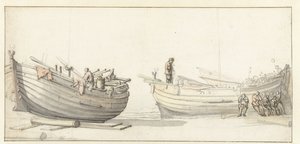 Két halászhajó tanulmánya figurákkal alkotó: Willem van de Velde (II) (attributed to)