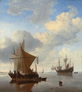 Nyugalom – egy smalschip és egy kaag horgonyban egy angol man-o"-háborúval túl