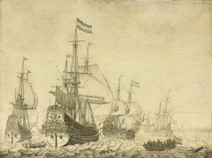 Tengeri táj holland háborús férfiakkal, beleértve a Drenthét és Frederick-Henry herceget, 1670 körül (festmény a táblán) alkotó: Willem van de Velde