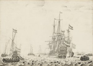 Holland hajók a part közelében, 1650-es évek eleje.