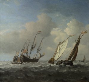 Egy holland hajó, egy jacht és kisebb hajók szélben, c. 1660 alkotó: Willem van de Velde the Younger