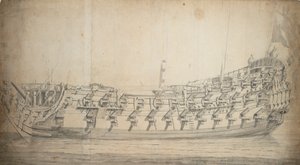 Az 1679-ben épült és 1700-ban átépített harmadosztályú "Grafton" portréja, 1680 körül (grafit, szürke mosás)