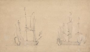 Egy zászlóshajó jobb oldali negyede világos levegőben és hasonló nézet egy másikra alkotó: Willem van de Velde the Younger