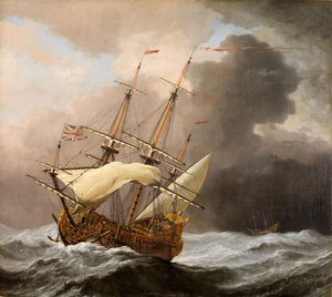 Az angol hajó Hampton Court in a Gale, 1678-80.
