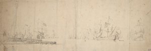 Egy holland flotta elindul a mólóról, 1665 körül (grafit, szürke mosás) alkotó: Willem van de the Elder Velde