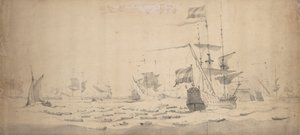 A holland flotta a szélben heverészik: haditanács, 1665 körül (grafit, szürke mosás)
