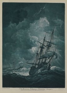 Egy hajó, amelyik a szélviharban cikázik. alkotó: Willem van de the Elder Velde