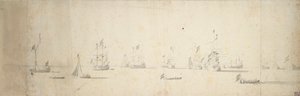 Holland hajók horgonyoznak a szárazföldön, 1664 körül (grafit, szürke mosás) alkotó: Willem van de the Elder Velde