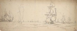 Holland hajók futnak lefelé a főflotta felé, May 1672, 1672 körül (grafit, szürke mosás) alkotó: Willem van de the Elder Velde