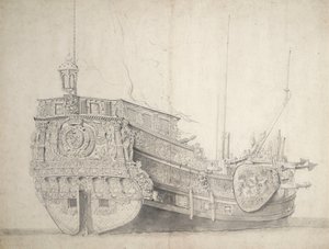 Egy holland herceg jachtjának portréja, 1660 körül (grafit, szürke mosás) alkotó: Willem van de the Elder Velde