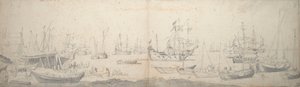 Weyschuits, egy kaag és egy holland hadihajó a Texel-szigeteken. alkotó: Willem van de the Elder Velde