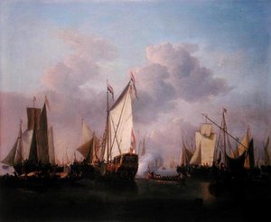 Egy állami jacht és más hajók nagyon könnyű levegőben, 1655 körül (olaj, vászon) alkotó: Willem van de Velde the Younger