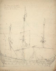 A "Beurs van Amsterdam" portréja. 1654-ben épült indián hajónak. 52 ágyú. Az államok szolgálatába állt 1665-ben. Visszatért a Társasághoz 1666-ban, 1665 körül (offset).