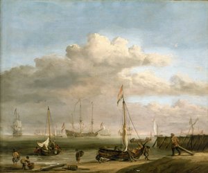 A holland tengerpart Marsdiep és Den Helder felé, halászhajókkal. Olaj, vászon, 1690 körül, Willem van de Velde (1633-1707) alkotása.